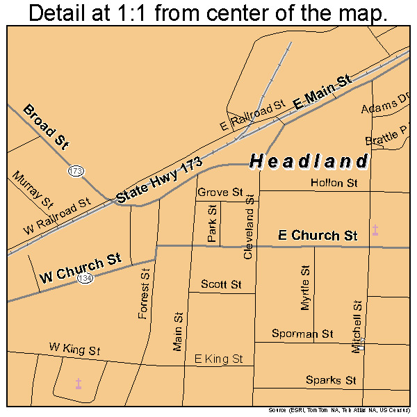 Headland, Alabama road map detail