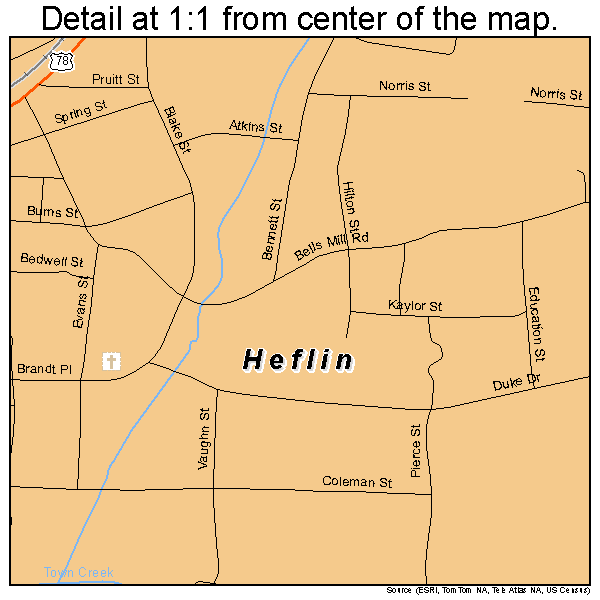 Heflin, Alabama road map detail