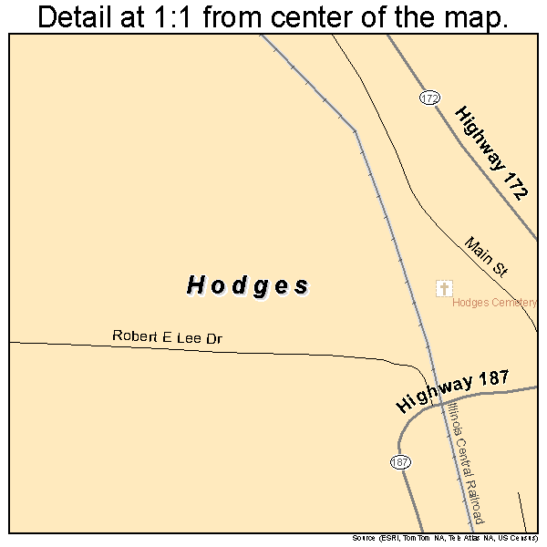 Hodges, Alabama road map detail