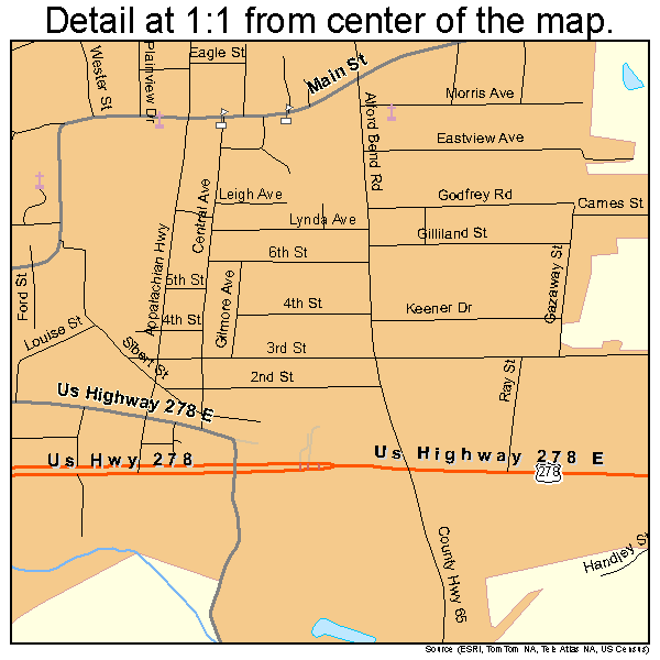 Hokes Bluff, Alabama road map detail