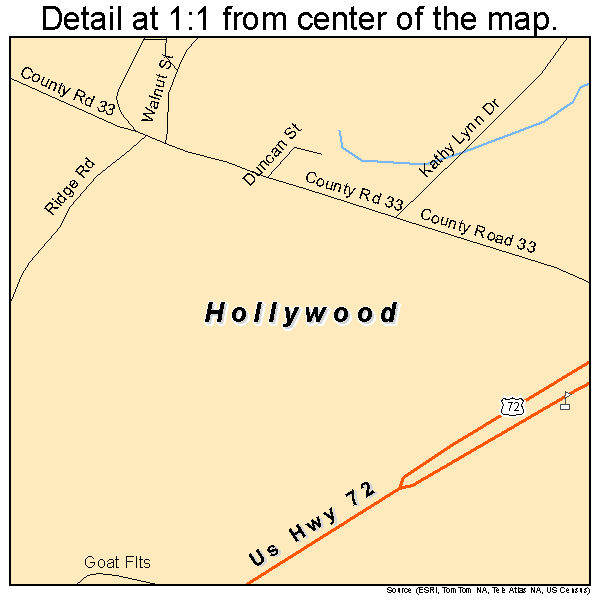 Hollywood, Alabama road map detail