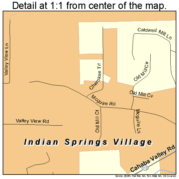 Indian Springs Village, Alabama road map detail