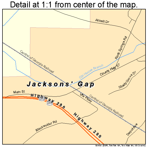 Jacksons' Gap, Alabama road map detail