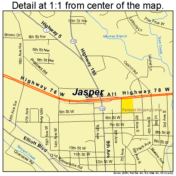 Jasper, Alabama road map detail