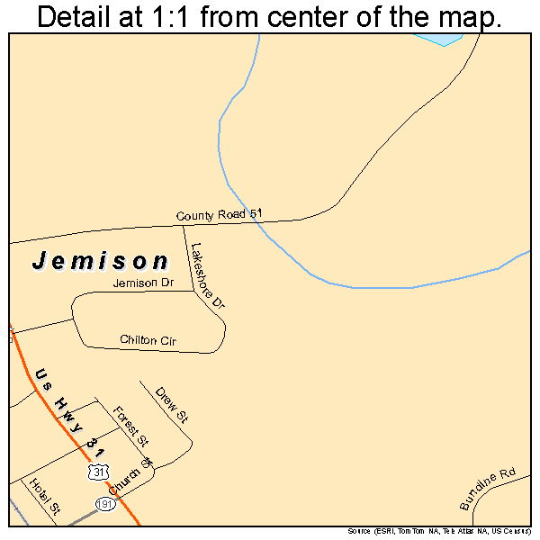 Jemison, Alabama road map detail