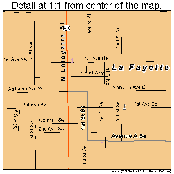 La Fayette, Alabama road map detail