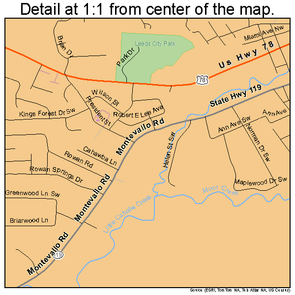 Leeds, Alabama road map detail