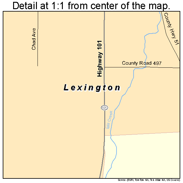 Lexington, Alabama road map detail