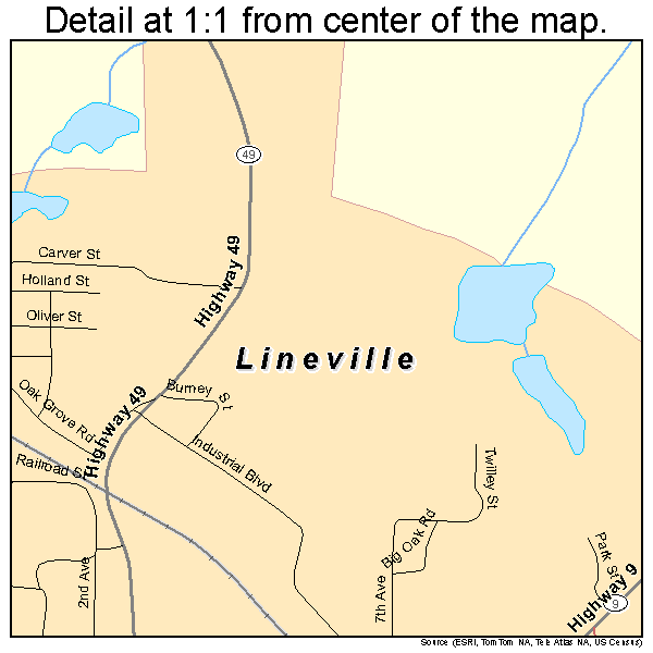 Lineville, Alabama road map detail