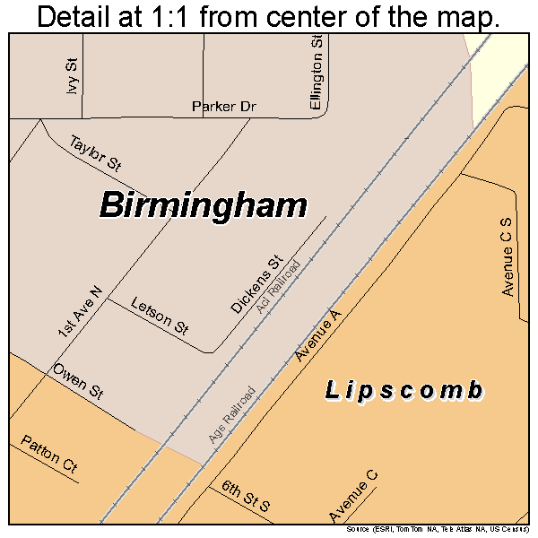 Lipscomb, Alabama road map detail