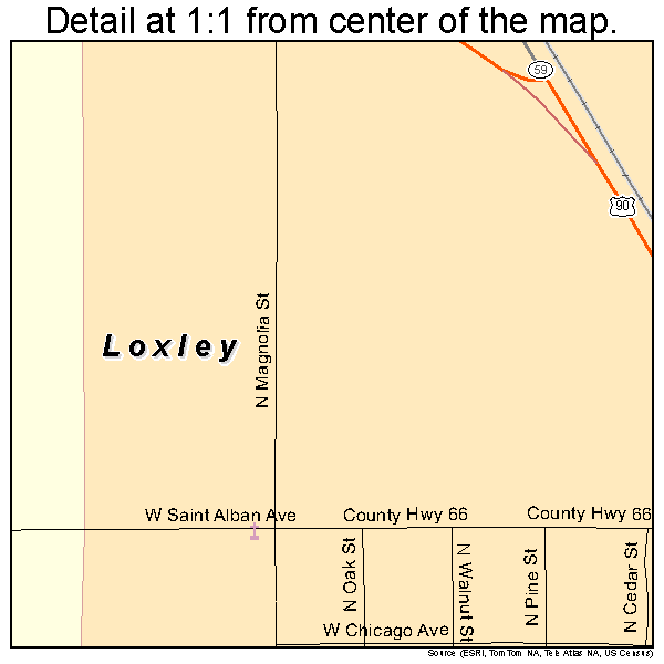 Loxley, Alabama road map detail