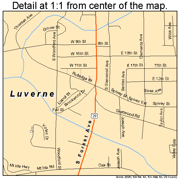Luverne, Alabama road map detail