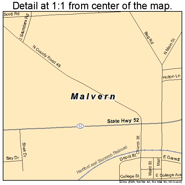 Malvern, Alabama road map detail