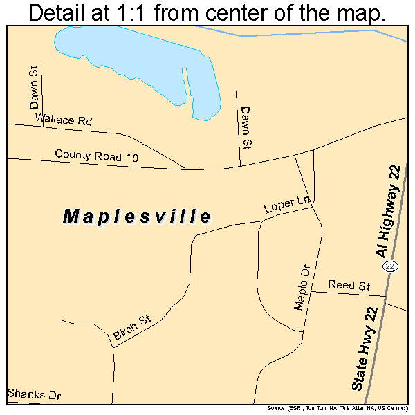 Maplesville, Alabama road map detail