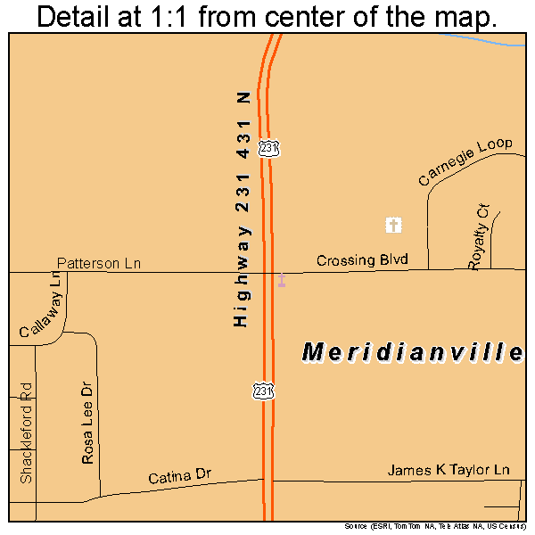 Meridianville, Alabama road map detail