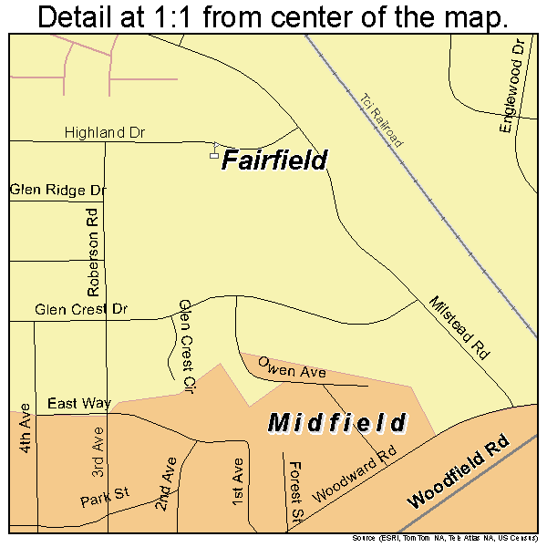 Midfield, Alabama road map detail