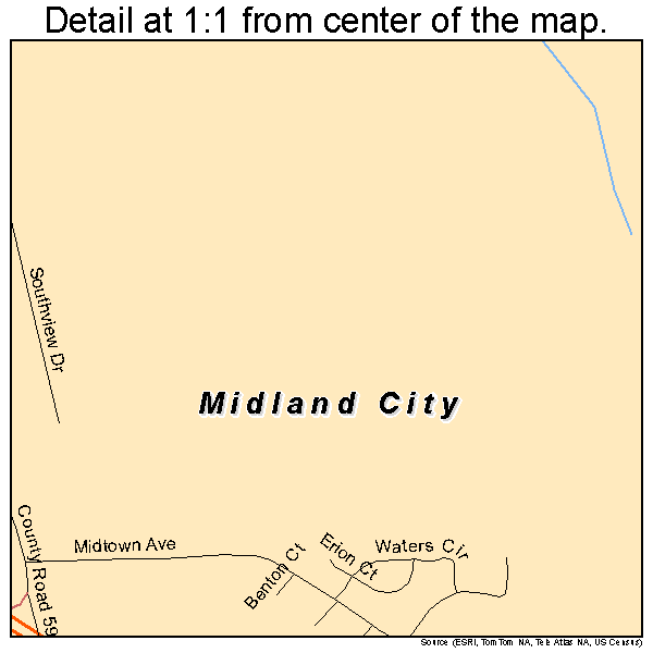 Midland City, Alabama road map detail