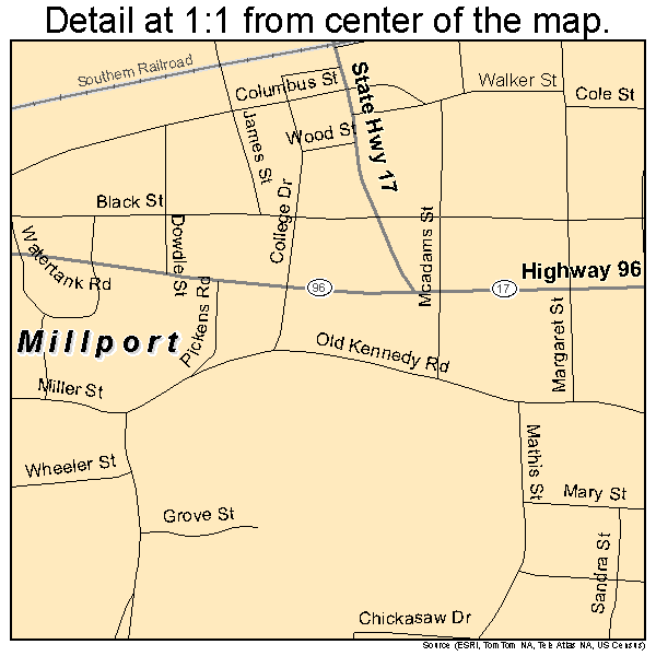 Millport, Alabama road map detail