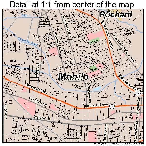 Mobile, Alabama road map detail