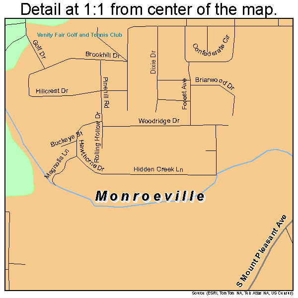Monroeville, Alabama road map detail