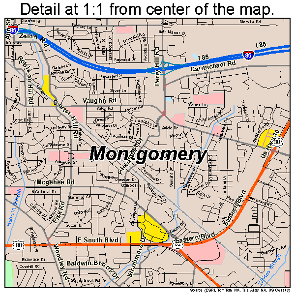 Montgomery, Alabama road map detail
