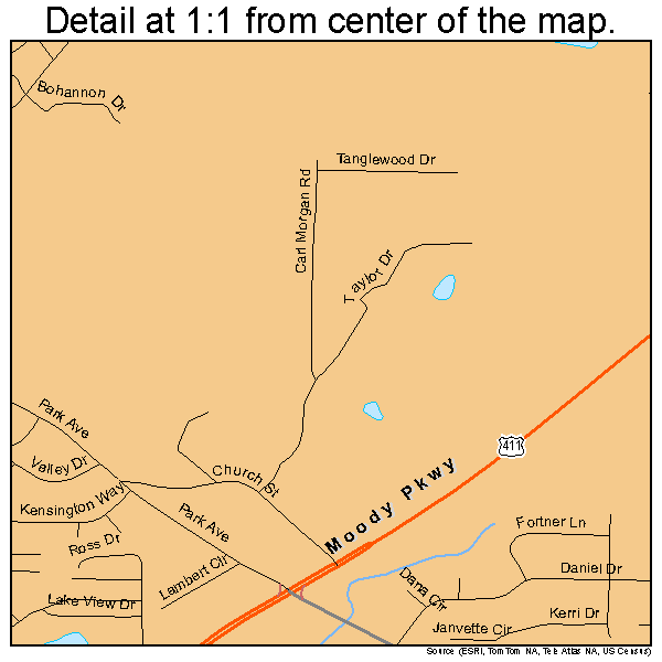 Moody, Alabama road map detail