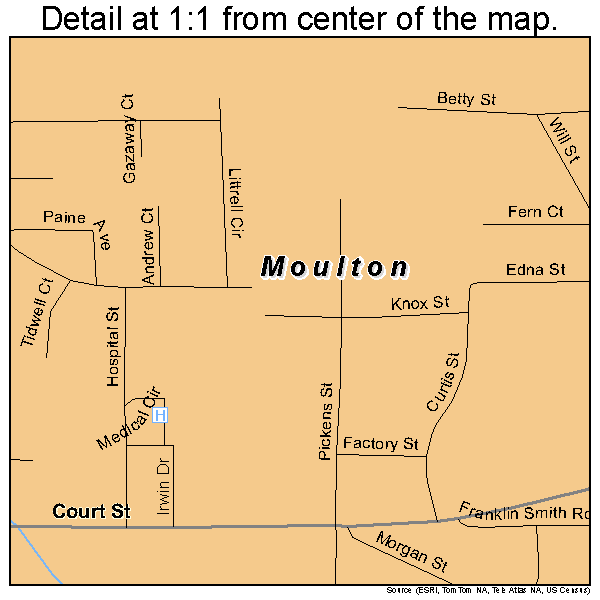 Moulton, Alabama road map detail