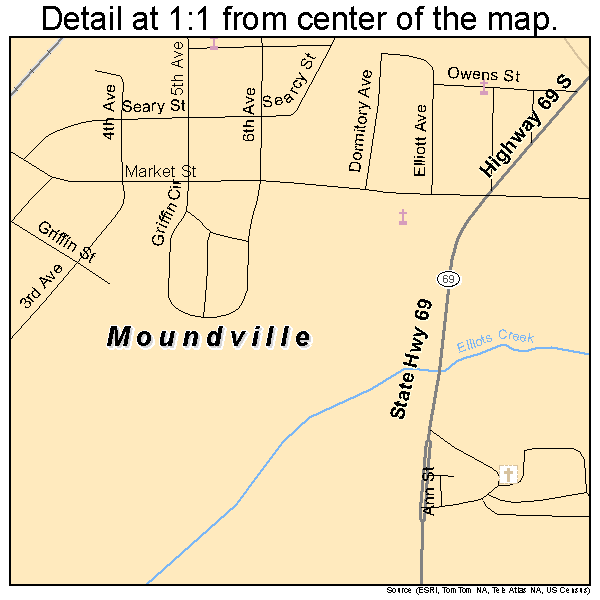 Moundville, Alabama road map detail