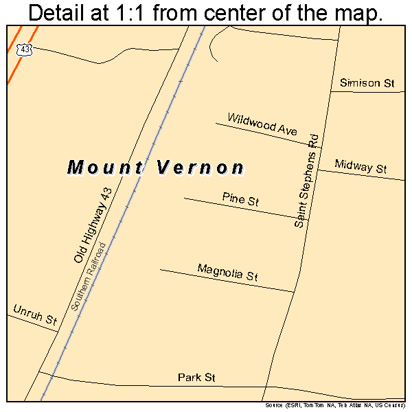 Mount Vernon, Alabama road map detail