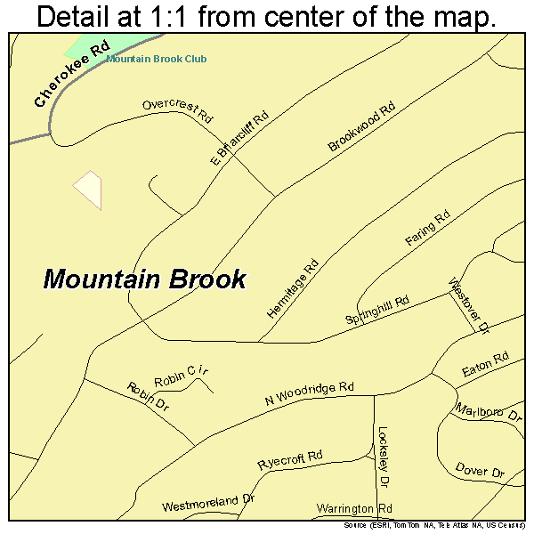 Mountain Brook, Alabama road map detail