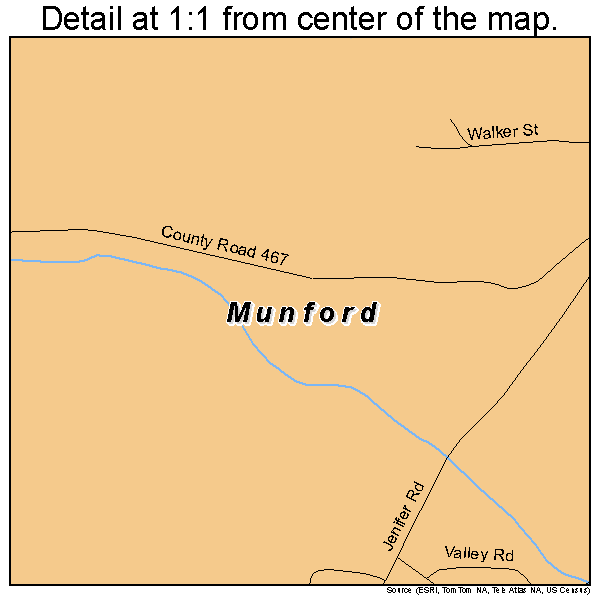 Munford, Alabama road map detail