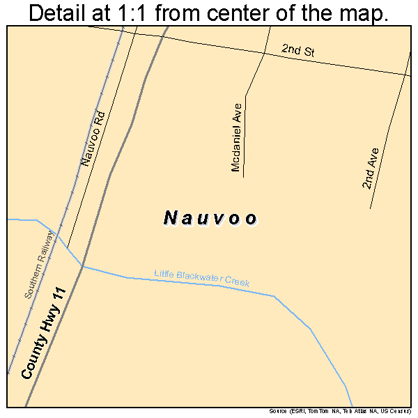 Nauvoo, Alabama road map detail