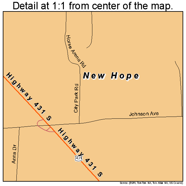 New Hope, Alabama road map detail