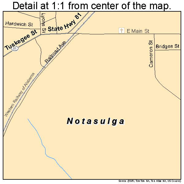 Notasulga, Alabama road map detail