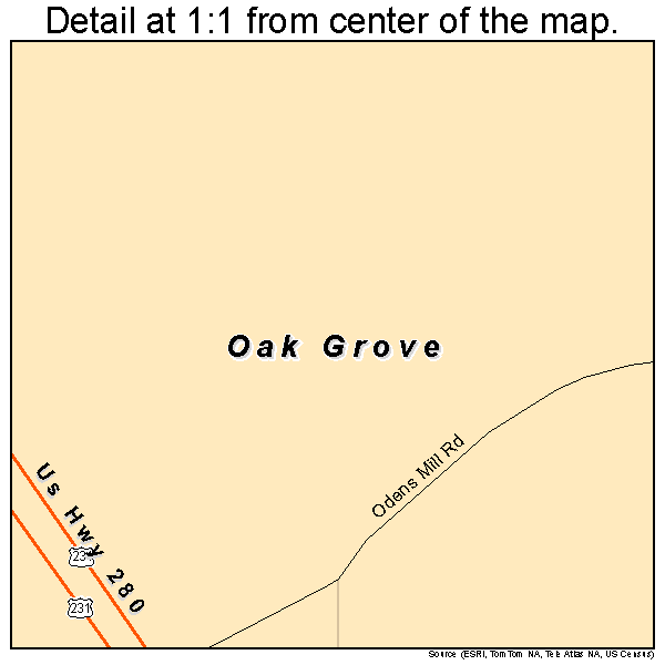 Oak Grove, Alabama road map detail