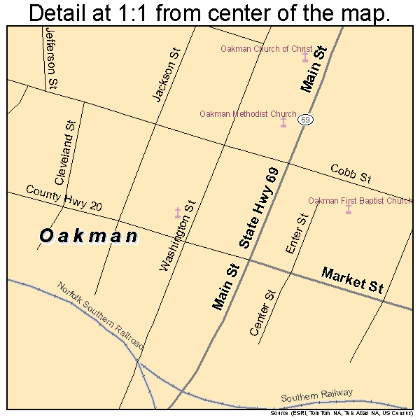 Oakman, Alabama road map detail