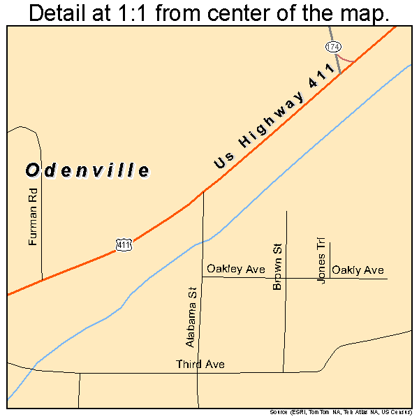 Odenville, Alabama road map detail