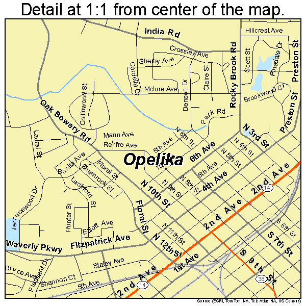Opelika, Alabama road map detail
