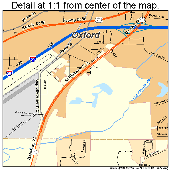 Oxford, Alabama road map detail
