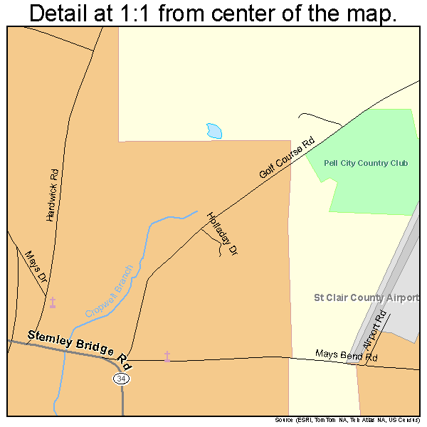 Pell City, Alabama road map detail