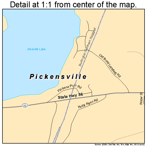 Pickensville, Alabama road map detail