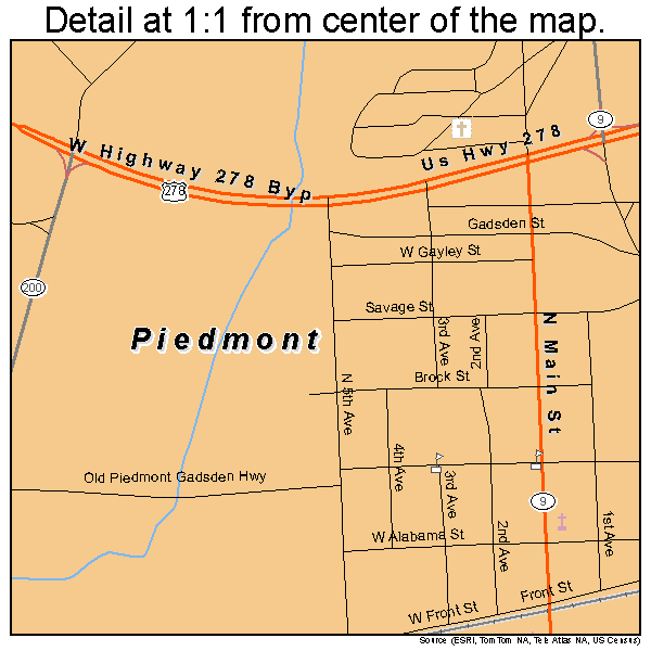Piedmont, Alabama road map detail