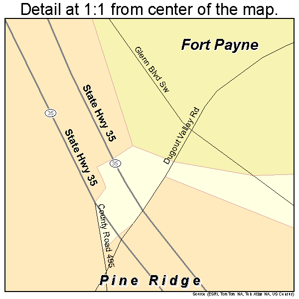 Pine Ridge, Alabama road map detail