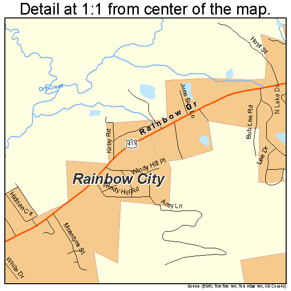 Rainbow City, Alabama road map detail