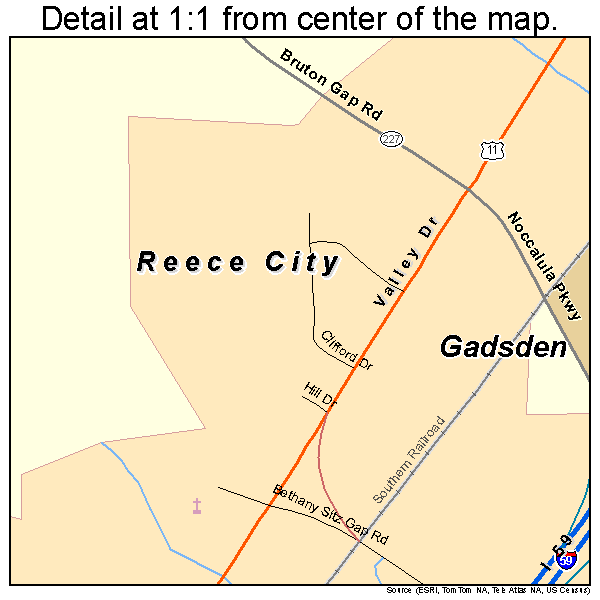 Reece City, Alabama road map detail