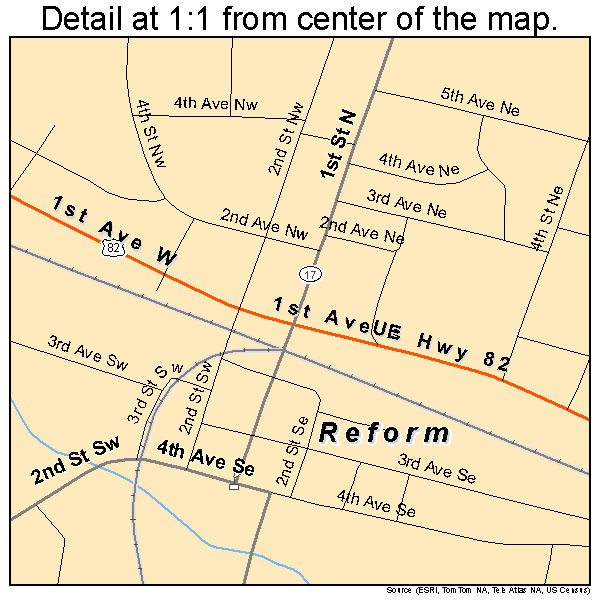 Reform, Alabama road map detail