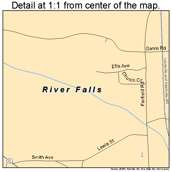 River Falls, Alabama road map detail