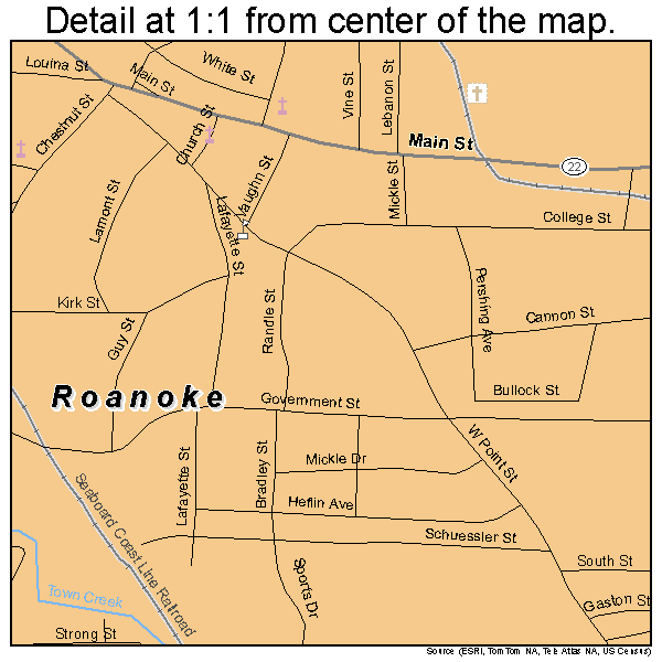 Roanoke, Alabama road map detail