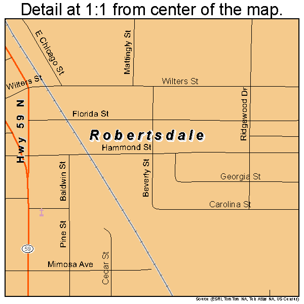 Robertsdale, Alabama road map detail