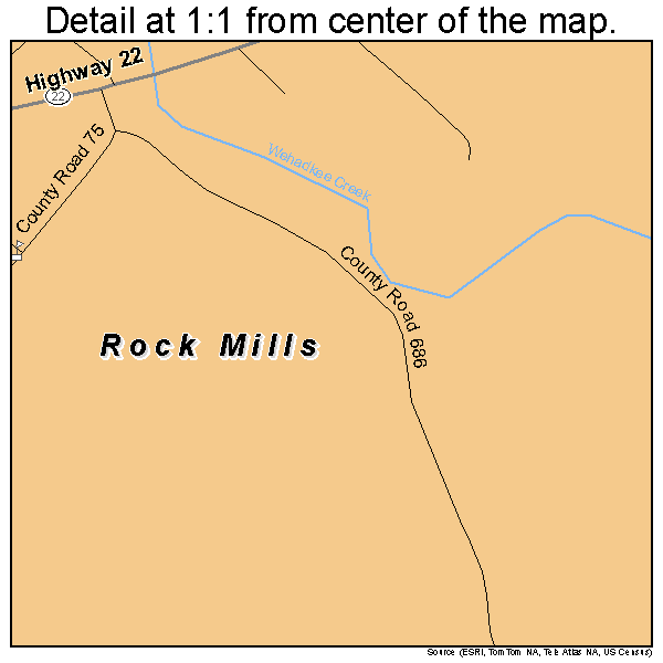 Rock Mills, Alabama road map detail